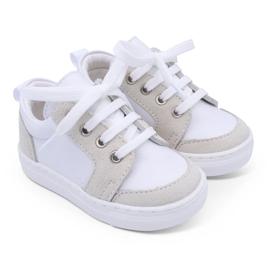 Borboleta Nico Beige & White Leather Trainers