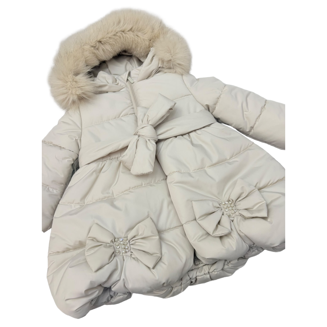 Bimbalo Beige Bow Fur Hood Coat