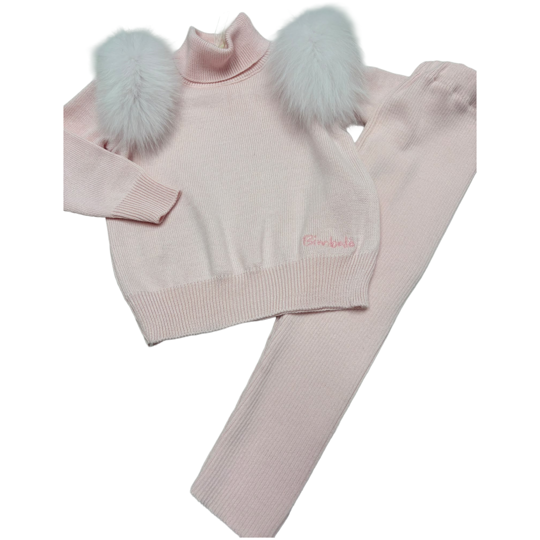 Bimbalo Pink Fur Shoulder Knit Legging Set