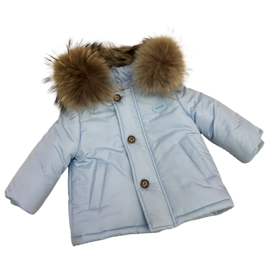 Bimbalo Pale Blue Fur Hood Coat