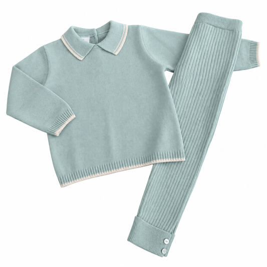 Granlei Sage Green & Beige Knitted Ribbed Set