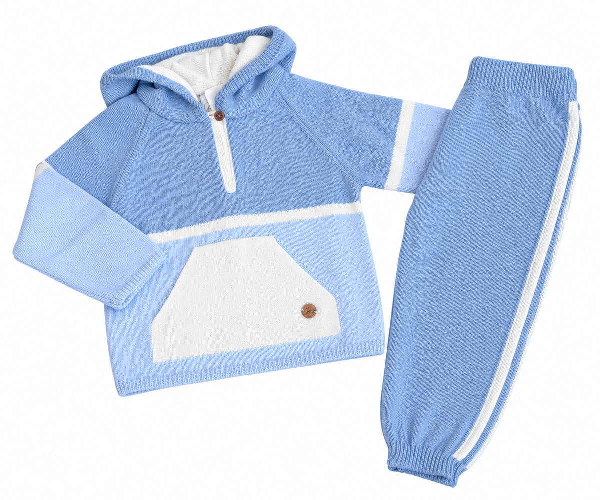 Granlei Pale Blue & Ivory Pocket Knitted Tracksuit