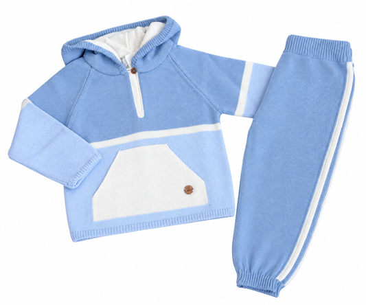 Granlei Pale Blue & Ivory Pocket Knitted Tracksuit
