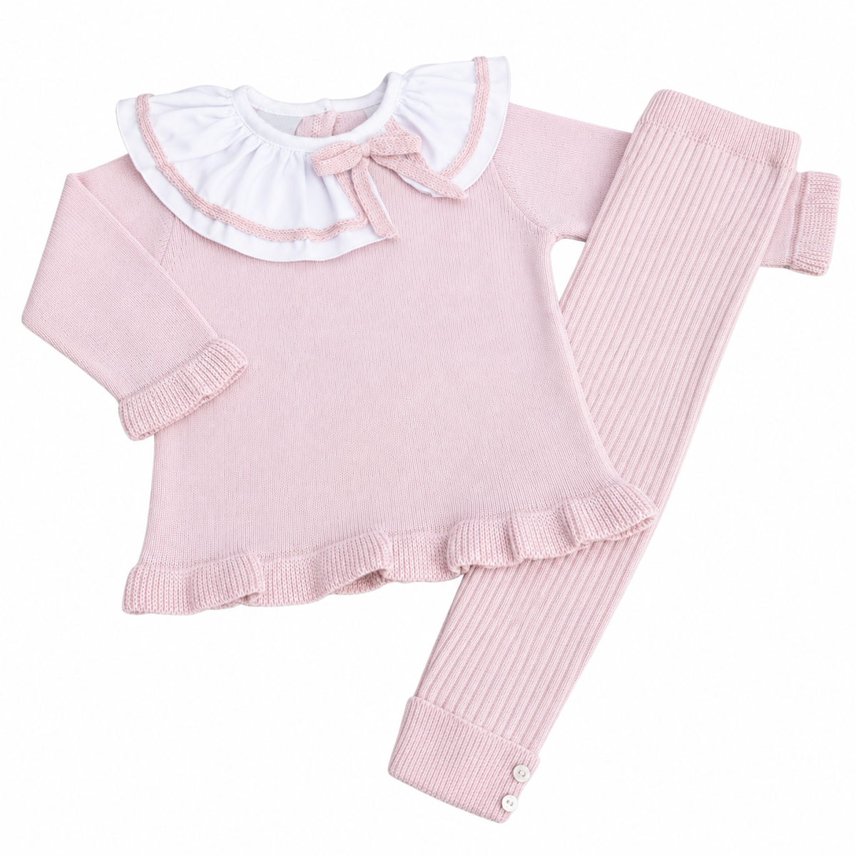 Granlei Pale Pink Bow Collar Knit Legging Set