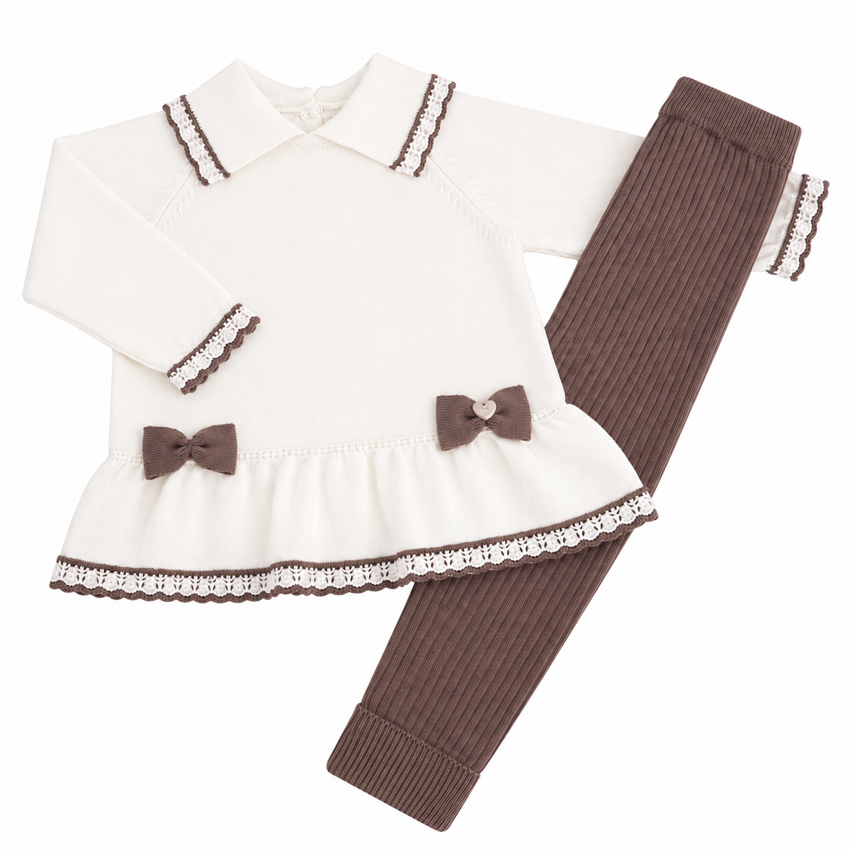 Granlei Cream & Brown Knitted Bow Legging Set