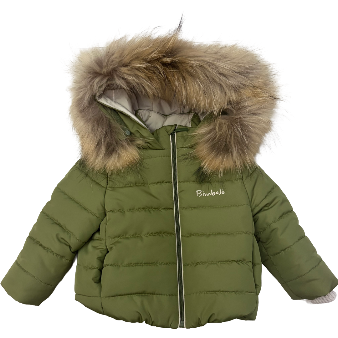 Bimbalo Khaki Green Fur Hood Coat