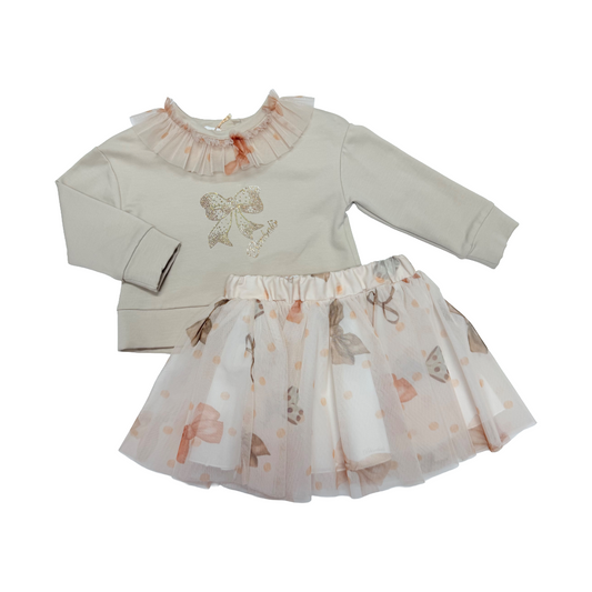Bimbalo Beige Bow Skirt Set