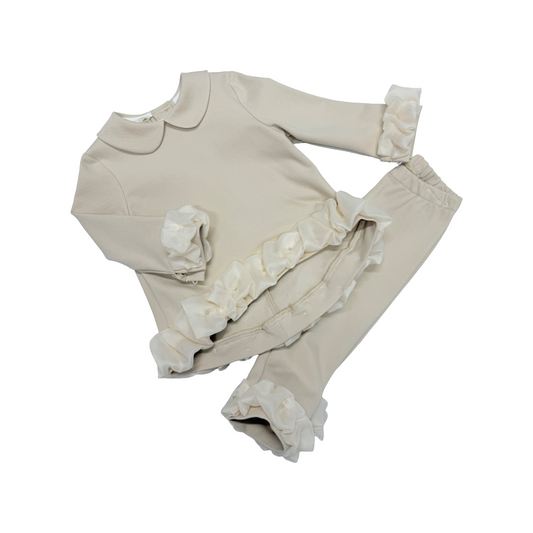 Bimbalo Beige Tulle Ruffle Legging Set