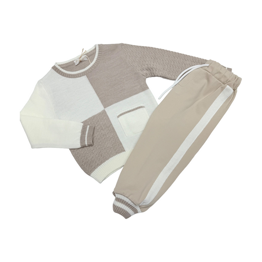 Bimbalo Beige Block Knit Tracksuit