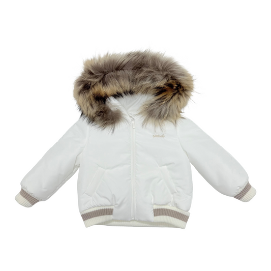 Bimbalo Cream Fur Hood Bomber Jacket