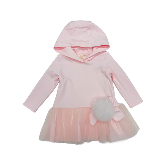 Bimbalo Pink Fur Pom Tulle Hood Dress