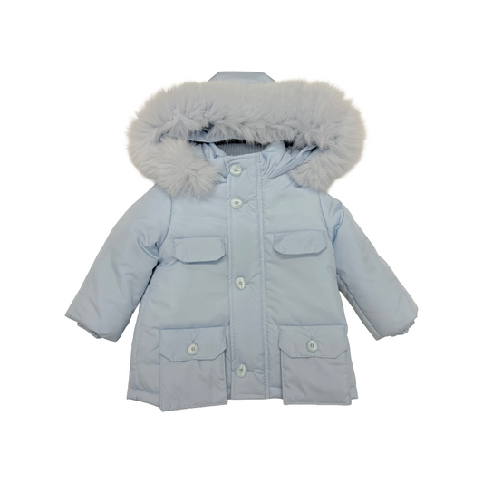 Bimbalo Blue Fur Hood Pocket Coat