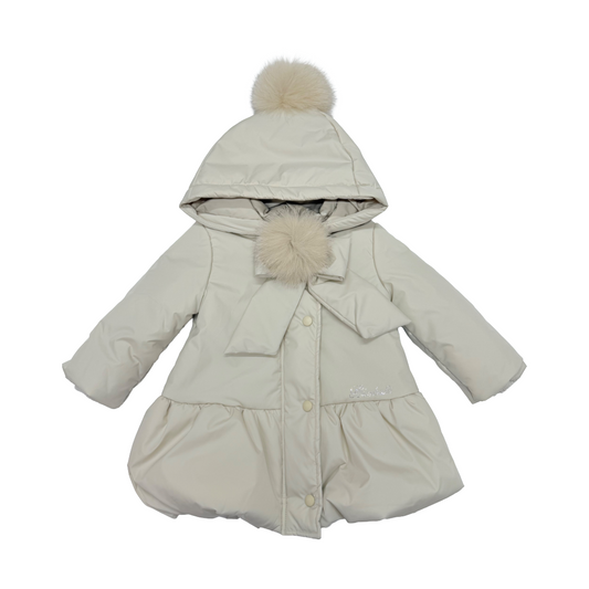 Bimbalo Beige Fur Pom Hooded Coat