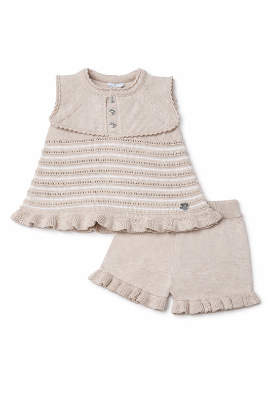 Granlei Beige Stripe Bib Short Set