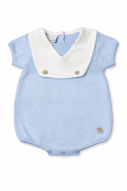 Granlei Pale Blue Sailor Bib Knit Romper
