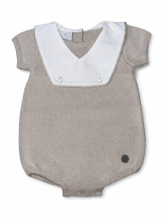Granlei Beige Sailor Bib Knit Romper