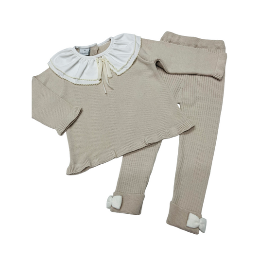 Granlei Beige Bow Collar Legging Set