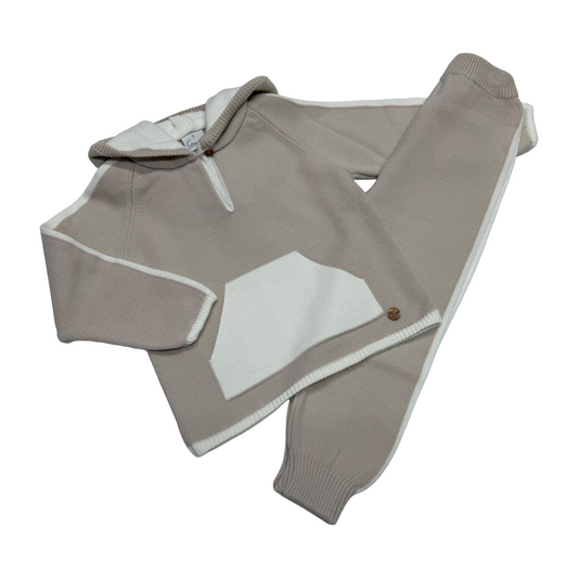 Granlei Beige & White Hooded Knit Tracksuit