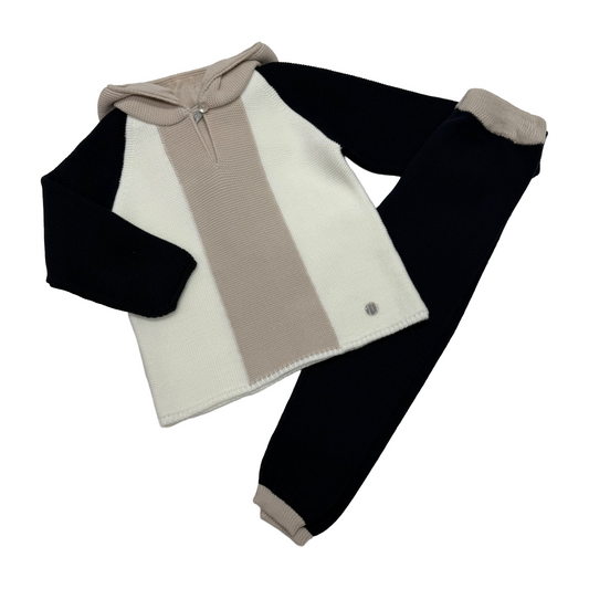 Granlei Beige & Navy Hooded Knit Tracksuit