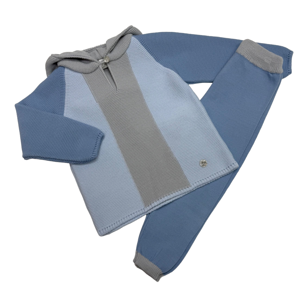 Granlei Blue & Grey Hooded Knit Tracksuit
