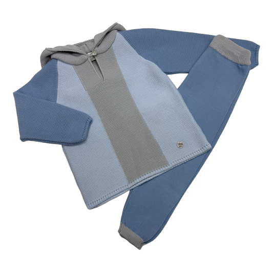 Granlei Blue & Grey Hooded Knit Tracksuit