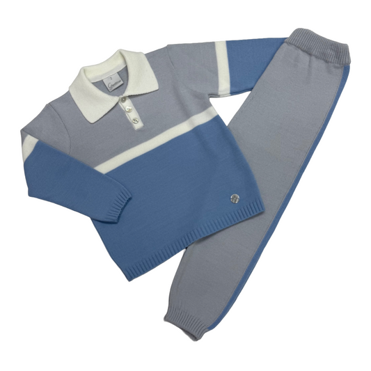 Granlei Grey & Blue Polo Knit Set