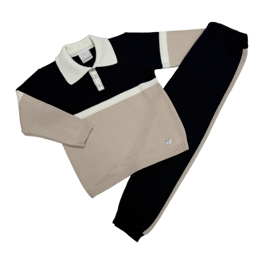 Granlei Navy & Beige Polo Knit Set