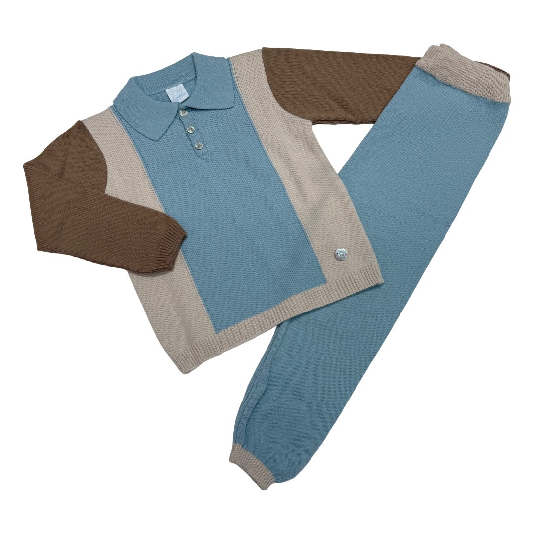 Granlei Beige & Blue Polo Knit Set