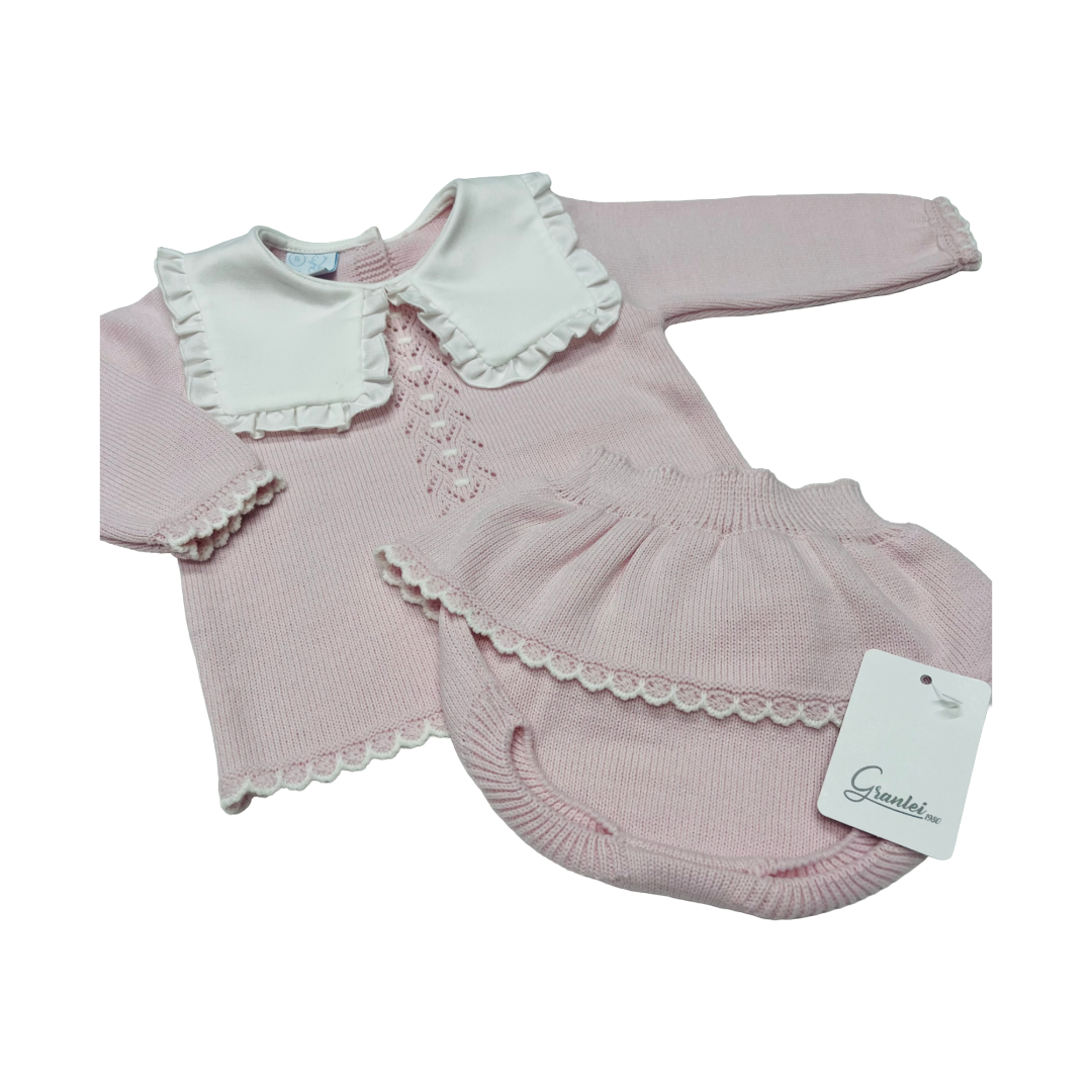 Granlei Pink Collar Knitted Knick Set