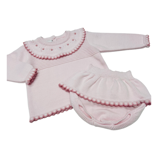 Granlei Pink Trim Collar Knitted Knick Set