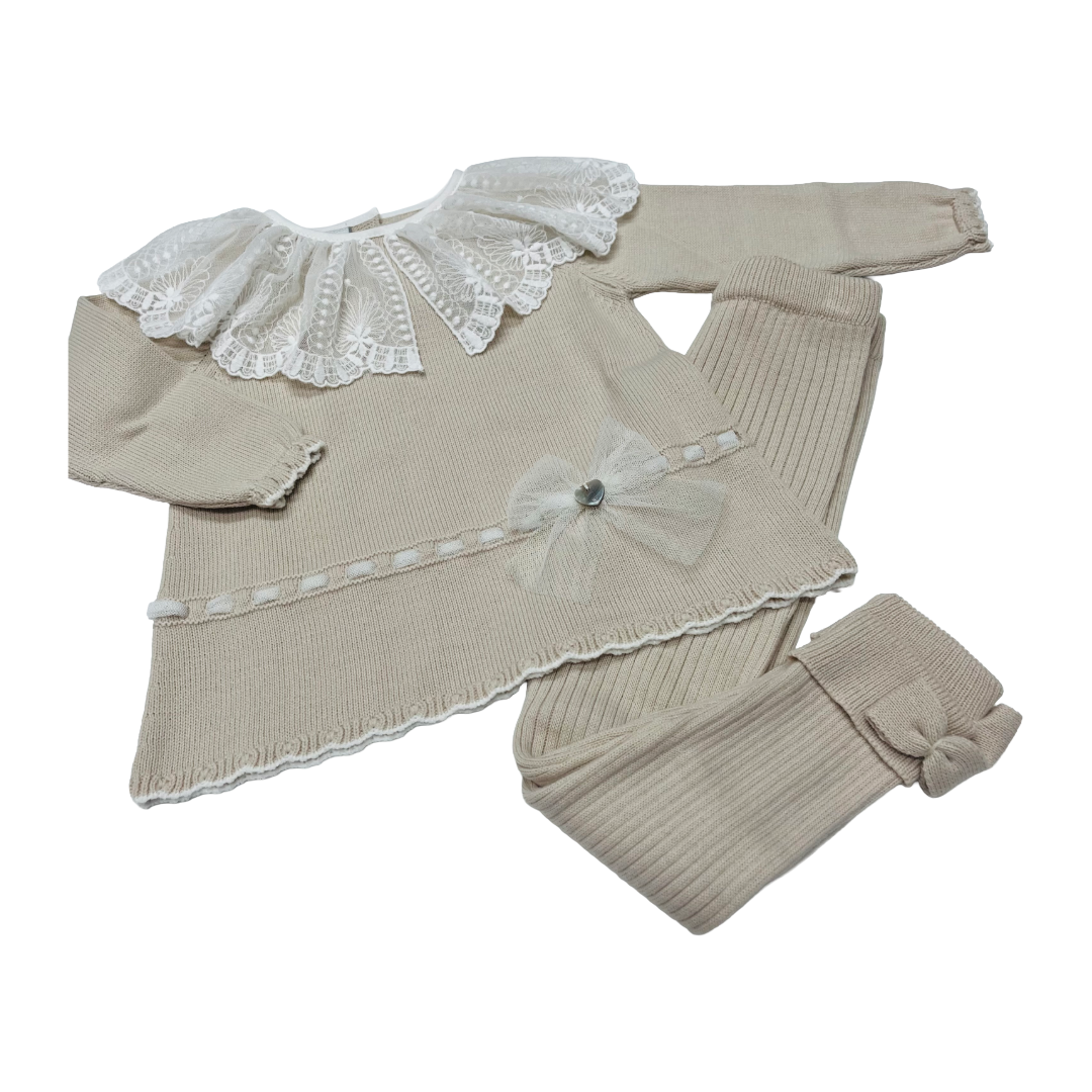 Granlei Beige Lace Collar Legging Set