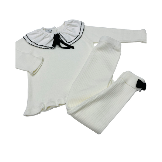 Granlei Ivory & Black Bow Collar Legging Set