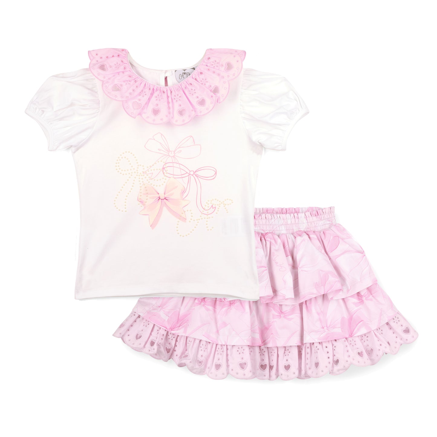 A Dee Riri White Bow Print Skirt Set
