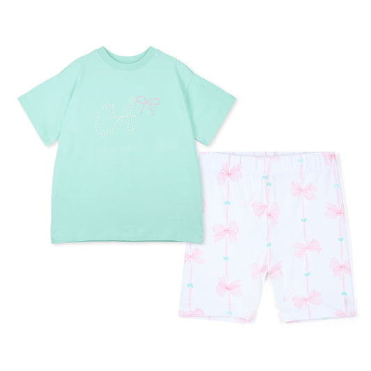 A Dee Rebecca Mint Bow Cycle Short Set