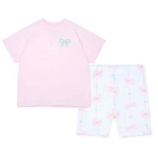 A Dee Rebecca Pink Bow Cycle Short Set