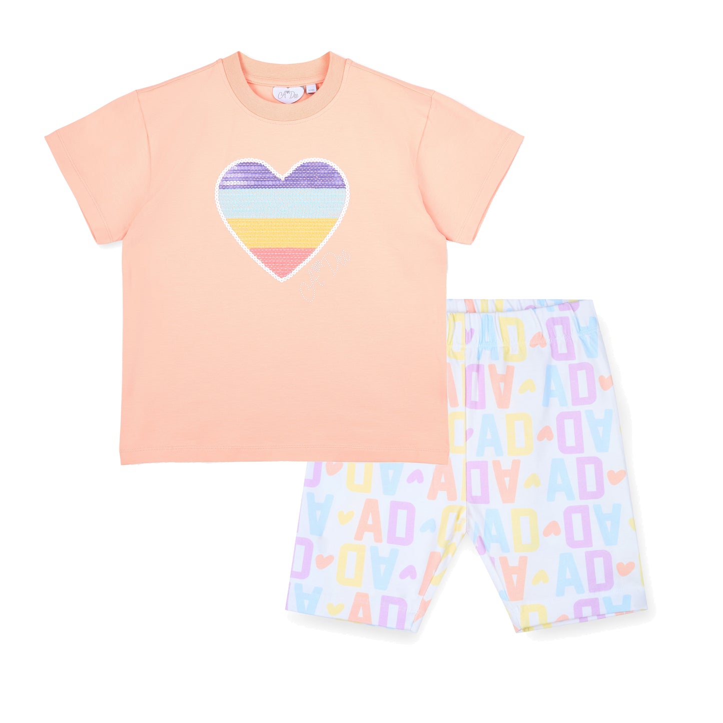 A Dee Saz Peach Initial Print Cycle Short Set