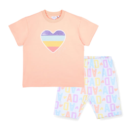 A Dee Saz Peach Initial Print Cycle Short Set