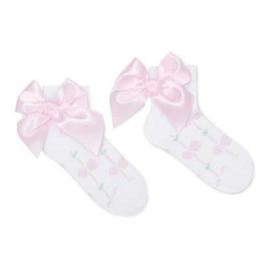 A Dee Rowan White Bow Print Ankle Socks