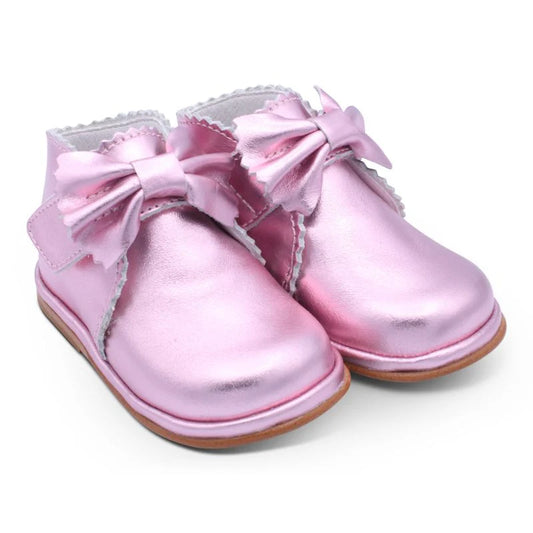 Borboleta Sharon Pink Metallic Leather Bow Boots