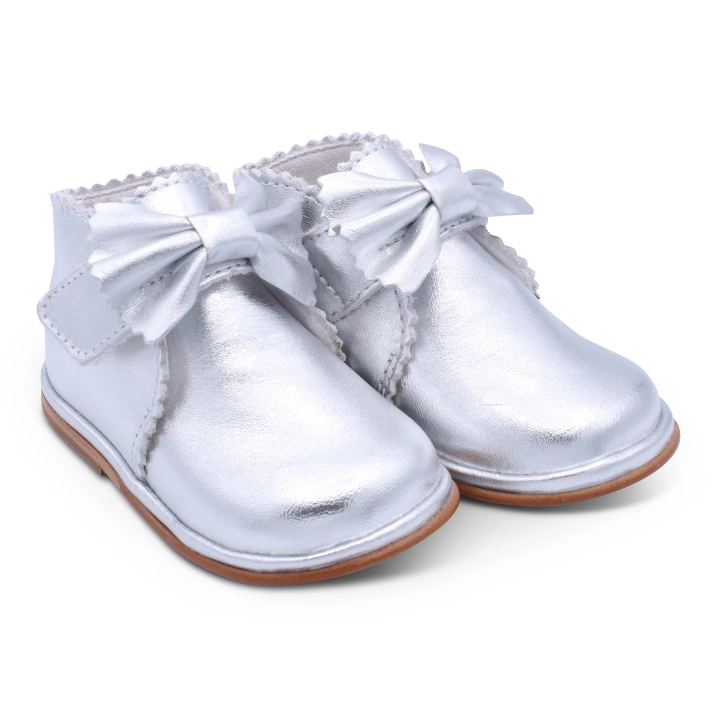 Borboleta Sharon Silver Metallic Leather Bow Boots