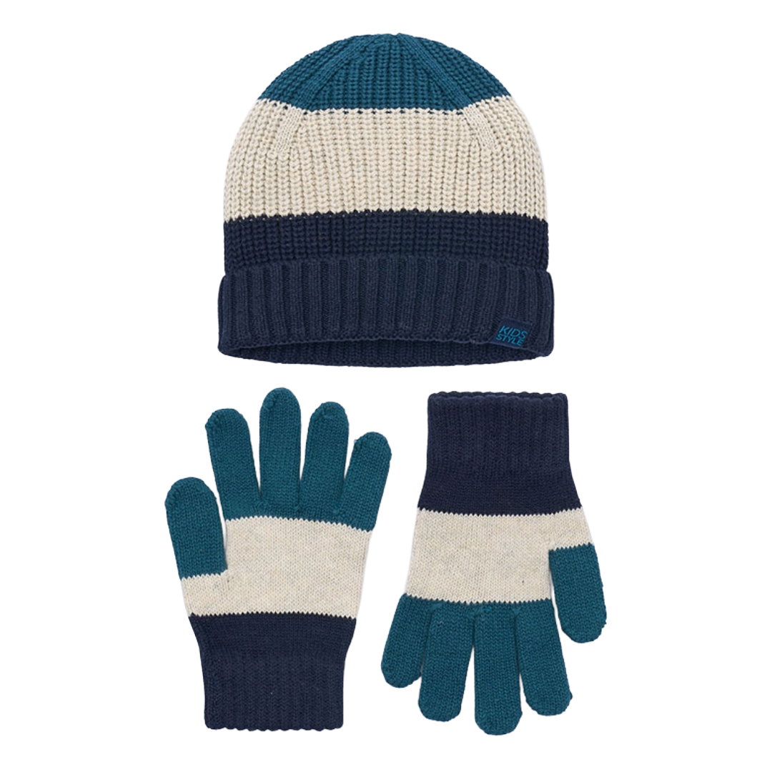 Mayoral Green Stripe Hat & Gloves Set