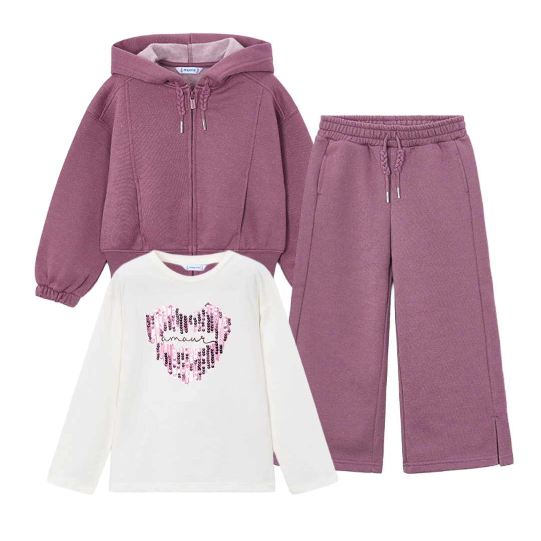 Mayoral Mauve Sequin Heart 3pc Tracksuit