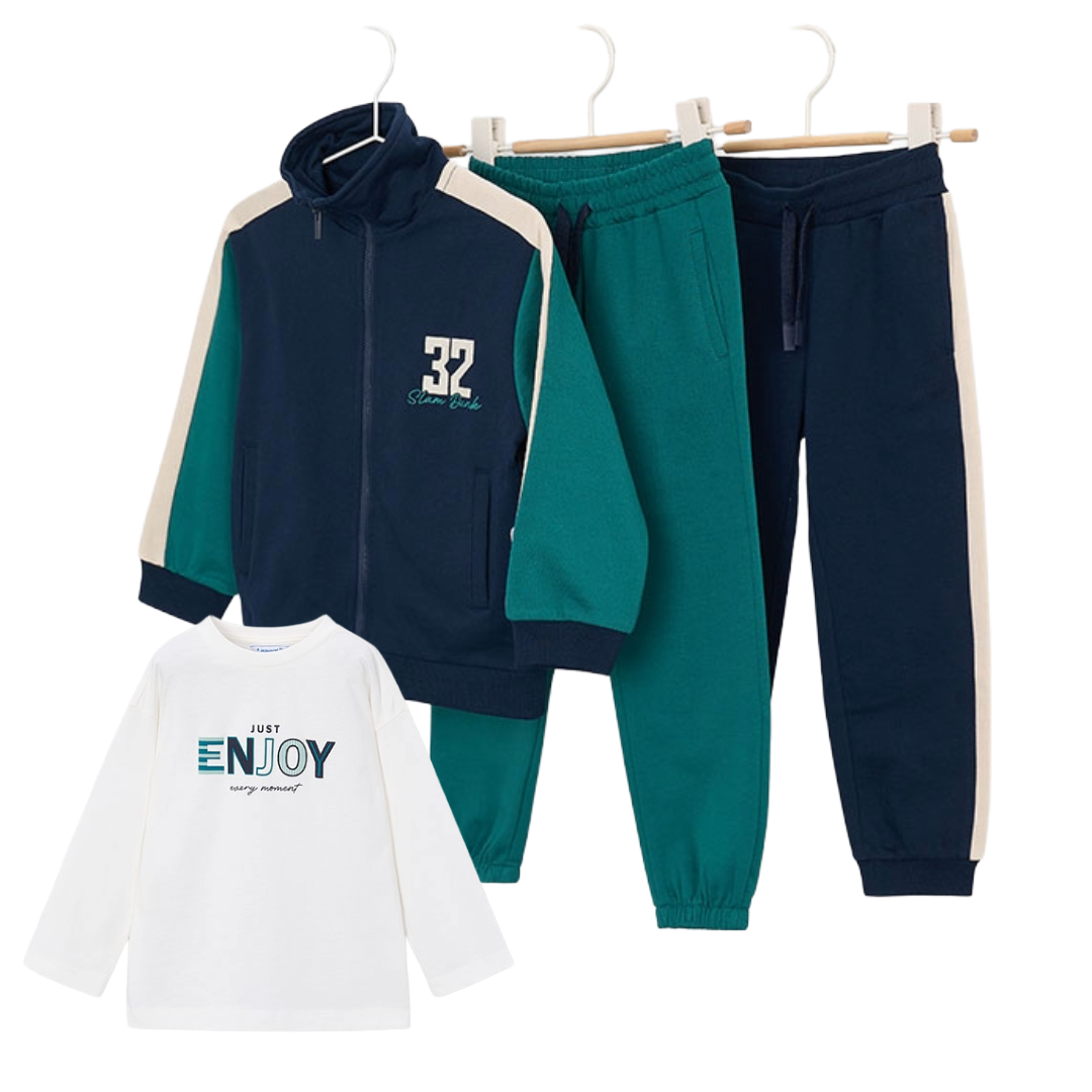Mayoral Navy & Green 4pc Zip Tracksuit