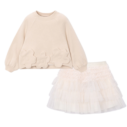 Mayoral Beige & Cream Tulle Skirt Set