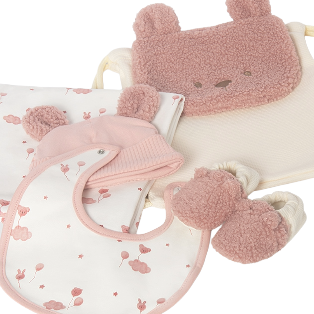 Mayoral Newborn Pink Hat Bib Booties Blanket & Bag Set 9152