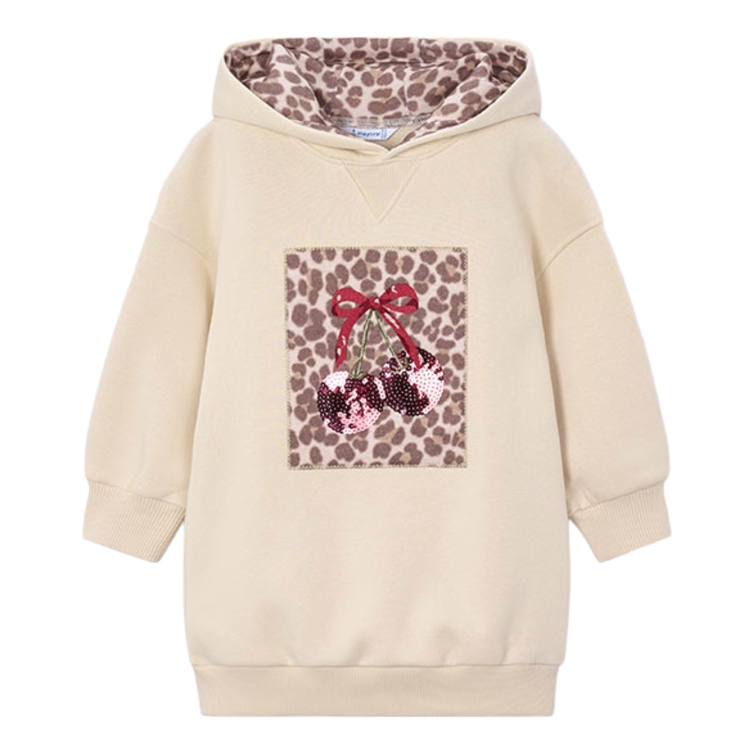 Mayoral Cream Leopard Hooded Dress