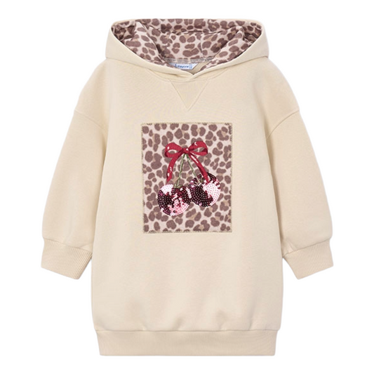 Mayoral Cream Leopard Hooded Dress