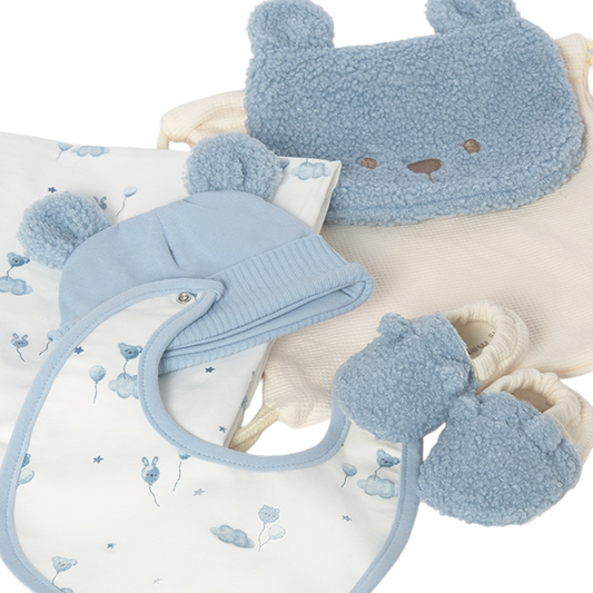 Mayoral Newborn Blue Hat Bib Booties Blanket & Bag Set 9152