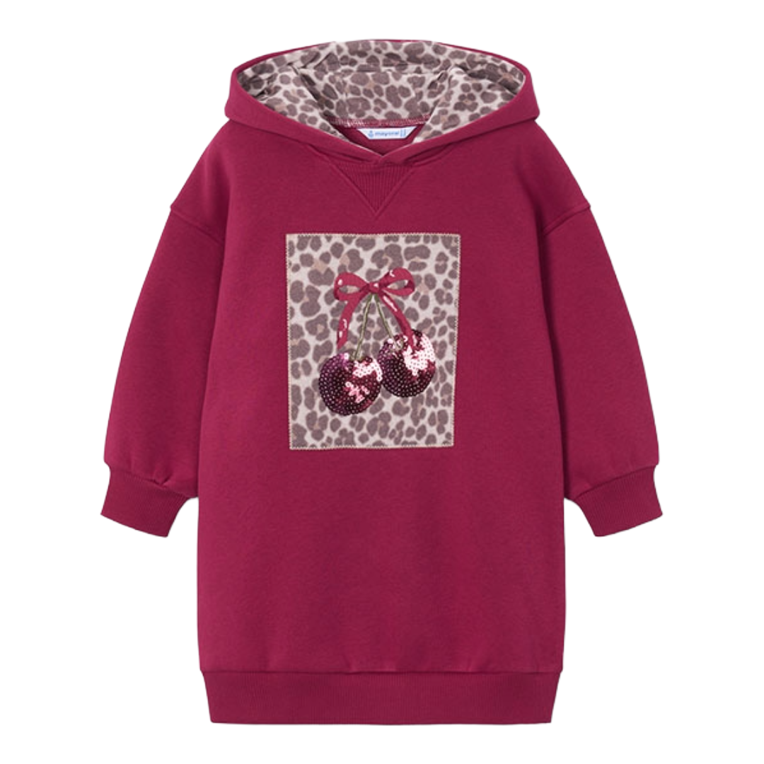 Mayoral Burgundy Leopard Hooded Dress