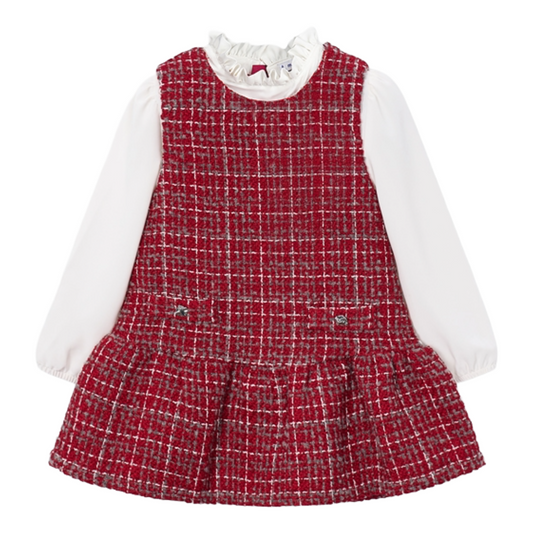 Mayoral Red Tweed Pinafore Dress